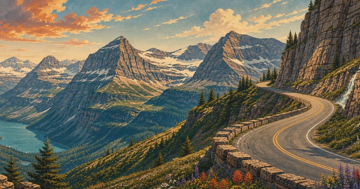 Stylized Roamward route art for Going-to-the-Sun Road